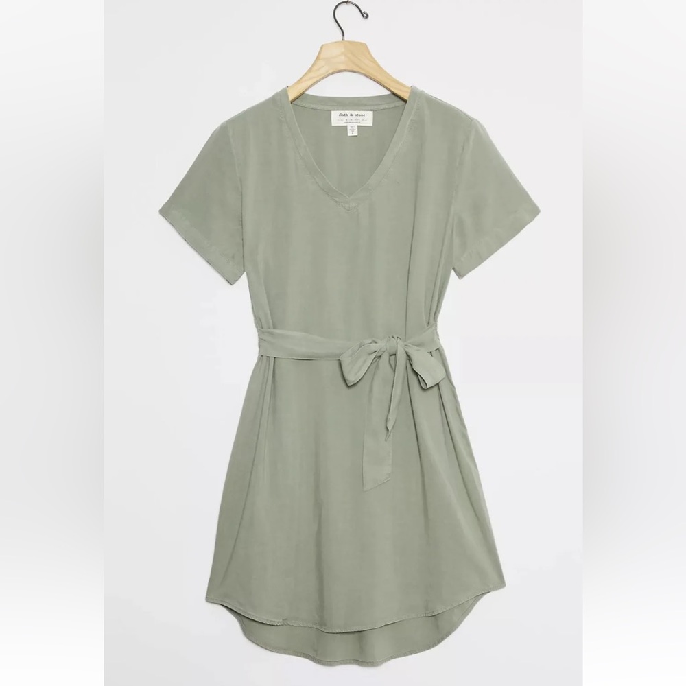 ANTHROPOLOGIE Cloth & Stone Liv Tie-Front Mini Dress in Moss Green XL